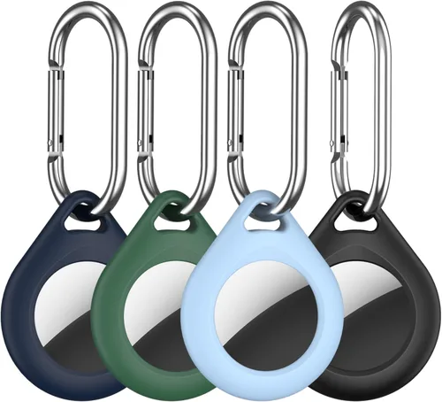 Vista 12 de Paquete de 4 fundas impermeables AirTag con llavero, protector de silicona a prueba de golpes para Apple AirTag de 2ª generación (2026) y 1ª 2 Azul