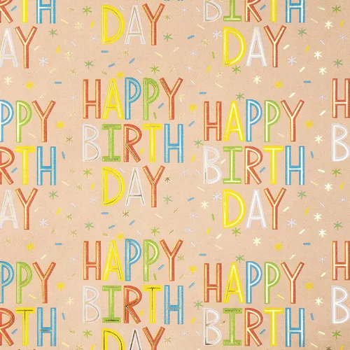 Vista 2 de RUSPEPA - Rollo de papel para envolver regalos de cumpleaños, rollo jumbo, papel de regalo de cumpleaños colorido con texto de lámina dorada, papel