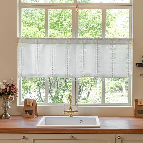 Vista 25 de Deeprove Cortina Boho de 96 pulgadas de largo para sala de estar, dormitorio, guardería, lino café semi-transparente transpirable de 96 pulgadas