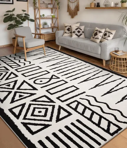 Vista 26 de YIHOUSE Alfombra lavable de 5 x 7 pies, moderna abstracta en blanco y negro, antideslizante, para dormitorio, oficina en casa (abstracto, 5 x 7 pies)