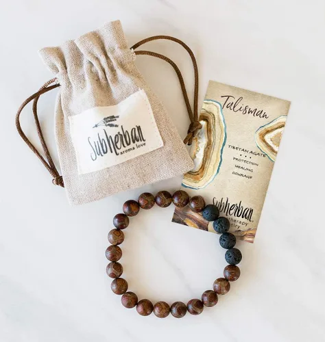 Vista 3 de Subherban Lava Rock Bracelet Essential Oil Bracelet - Handmade in the USA - Lava Stone Bracelet for Men - Oil Diffuser Lava Rock - Aromatherapy Oil