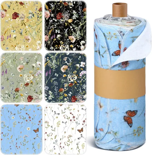Vista 8 de Paquete de 6 paños de cocina reutilizables, toallas de algodón, flores silvestres