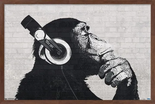 Vista 9 de Trends International Chimp with Headphones on Wall Wall Poster, 14.725" x 22.375", Barnwood Framed Version