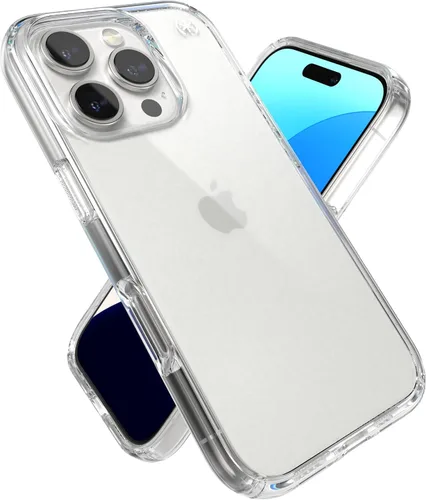 Vista 27 de Speck Funda transparente para iPhone 14 y iPhone 13 - Protección contra caídas, resistente a arañazos y anti-amarillamiento, funda de doble capa