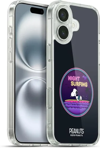 Vista 64 de Head Case Designs Funda de gel suave con licencia oficial de Peanuts Tropical Surf Snoopy Aloha Disco compatible con Apple iPhone 13 Mini Surf