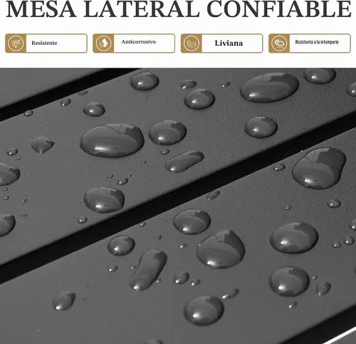 Vista 4 de Mesa auxiliar de aluminio para exteriores, mesa auxiliar pequeña para patio Negro
