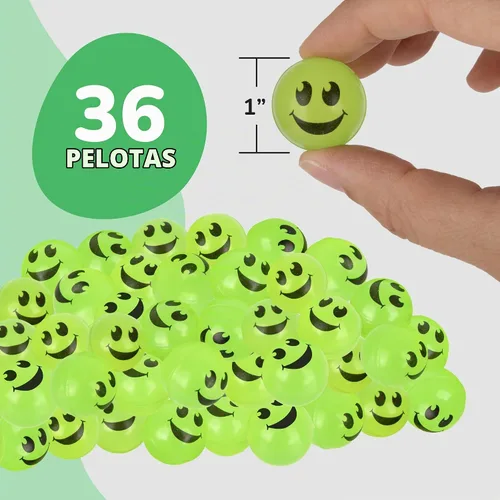 Vista 7 de ArtCreativity 36 bolas hinchables verdes con cara sonriente que brillan en la oscuridad, paquete a granel de 36, bolas de rebote de 1 pulgada