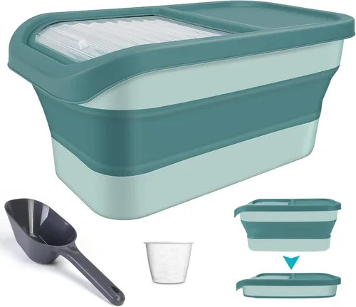 Vista 7 de Contenedores de almacenamiento de alimentos para mascotas, contenedor plegable de comida para gatos con tapa deslizante transparente, contenedor