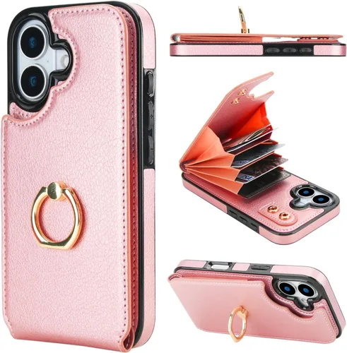 Vista 11 de Folosu Funda compatible con iPhone 17 con soporte para tarjetas, rotación de 360°, soporte de anillo de dedo con función atril, bloqueo RFID