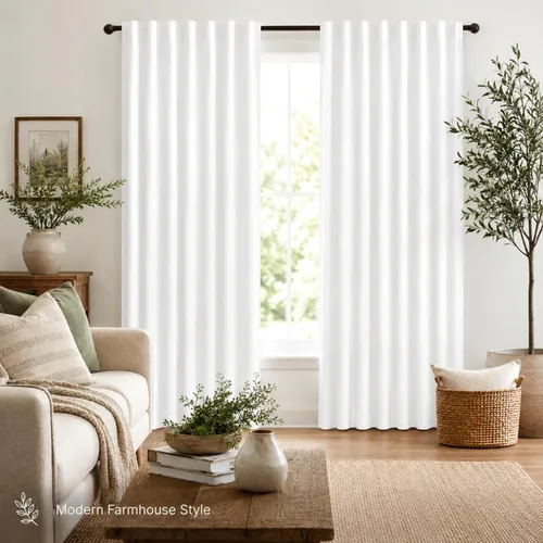 Vista 5 de HOMIDATE Paneles de Cortina de Algodón Blanco con Trabillas Superiores para Ventana de Baño, Juego de 2 de 50 x 84 pulgadas – Estilo Granja Moderno