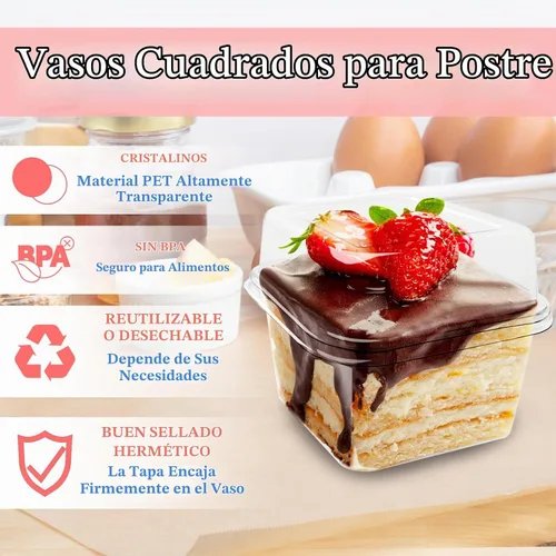 Vista 3 de Alaeseje - Paquete de 60 tazas de postre de plástico de 8 onzas con tapas