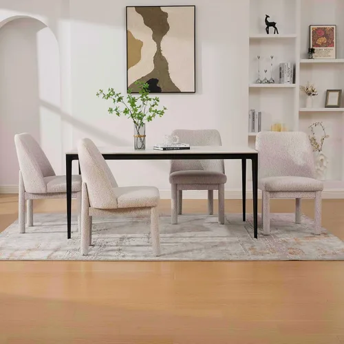 Vista 5 de Modern Minimalist Style Dining Chair,High Curved Backrest Conversation Chair,Comfortable Chenille Side Chairs for Living Beige Set of 4