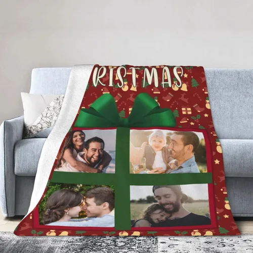 Vista 6 de BYFDIY Manta personalizada con 4 fotos, manta de franela de Navidad personalizada para bebés, niños, madre, abuela, familia y mascotas, 16
