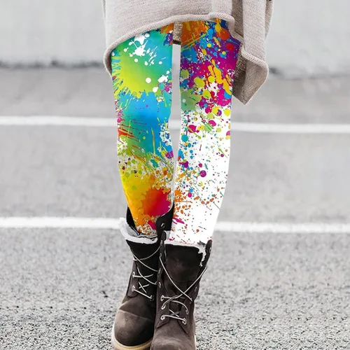 Vista 3 de Ladies Workout Pants Womens Casual Printed High Waist Leggings Hip Lift Fitness Sports Leggings Yoga Pants Neon