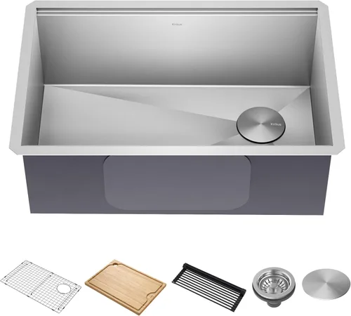 Vista 27 de KRAUS Kore KWU1101-17-PGM - Fregadero de cocina con estación de trabajo de 17 pulgadas con cuenco individual en PVD, de acero inoxidable de calibre