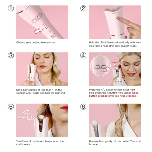 Vista 3 de LENA Rizador automático de cabello, rizador de pelo profesional, herramienta de peinado giratoria automática con barril iónico de cerámica y sensor