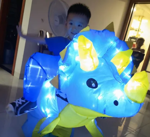 Vista 3 de Kids Inflatable Costume, Triceratops Dinosaur Halloween Cosplay Costume with LED Light for Cosplay Party Blue Dinosaurio azul