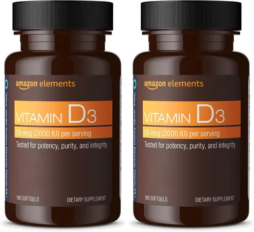 Vista 3 de Amazon Elements - Vitamina D3, 2000 UI, 180 cápsulas blandas, suministro de 6 meses (el embalaje puede variar), apoya huesos fuertes y salud