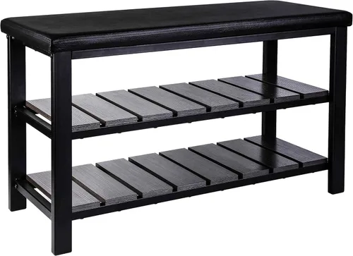 Vista 8 de Finnhomy - Zapatero de entrada con asiento acolchado, banco de zapatos para entrada, organizador de almacenamiento de zapatos de 3 niveles con 2