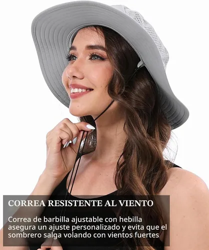 Vista 9 de GADIEMKENSD Sombrero de cubo UPF 50+, transpirable y de secado rápido, correa resistente al viento, unisex para actividades al aire libre Gris