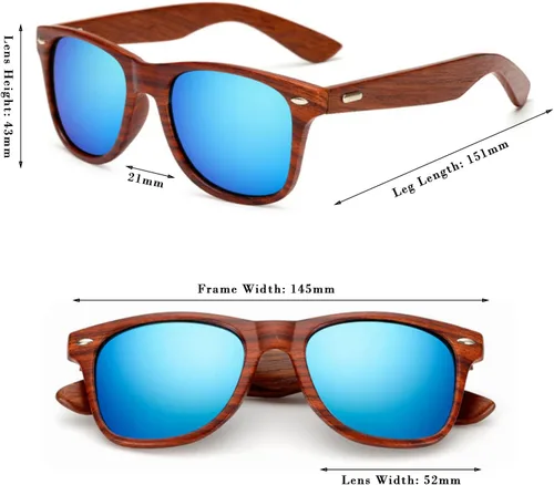 Vista 2 de Long Keeper Gafas de sol de madera para hombres y mujeres, gafas vintage con brazos de madera real