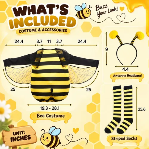 Vista 3 de Disfraz de abeja adulta para mujer, traje de abejorro de 4 piezas Negro y amarillo
