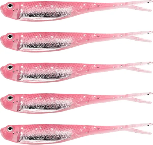 Vista 12 de QualyQualy 5 señuelos de pesca suaves de Swimbait, 6 unidades Jerk Shad Minnow Drop Shot Señuelo para Bass Bait Shad Señuelo suave Jerkbait