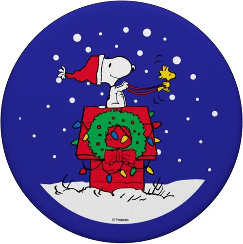 Vista 3 de Peanuts - Snoopy Casa de Vacaciones Navideña en Trineo PopSockets Adhesivo PopGrip