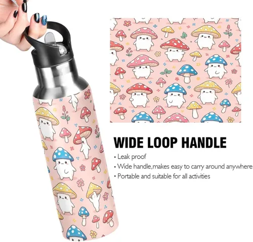 Vista 4 de BPA-Free Sports Water Bottle with Straw 20 Oz, Insulated Stainless Steel Water Bottle with Straw for Gym Outdoor Travel School, Cute Cartoon