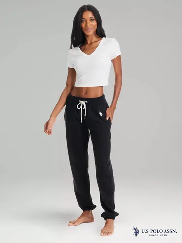 Vista 2 de U.S. Polo Assn. Pantalones deportivos para mujer con bolsillos, pantalones de felpa francesa para mujer, bonitos pantalones deportivos para descansar
