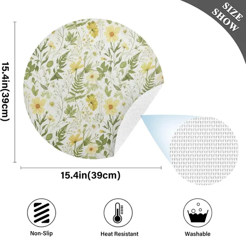Vista 4 de Yellow White Wildflowers Place Mat, Washable Heat Place Mat for Kitchen one sizex1