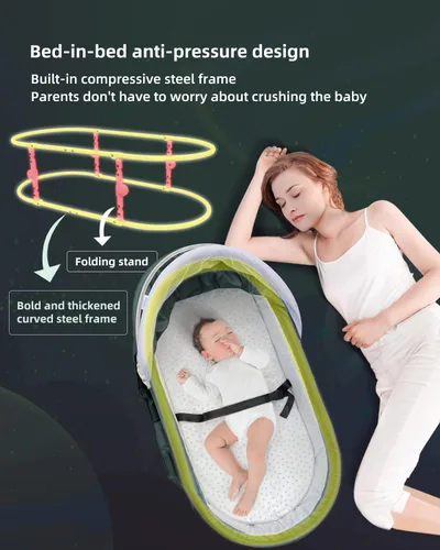 Vista 3 de Cuna de viaje para bebé portátil con dosel 2 en 1 para recién nacido - verde