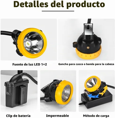Vista 6 de Luz LED recargable para casco de minería – A prueba de explosiones impermeable subterránea lámpara de seguridad subterránea, faro brillante