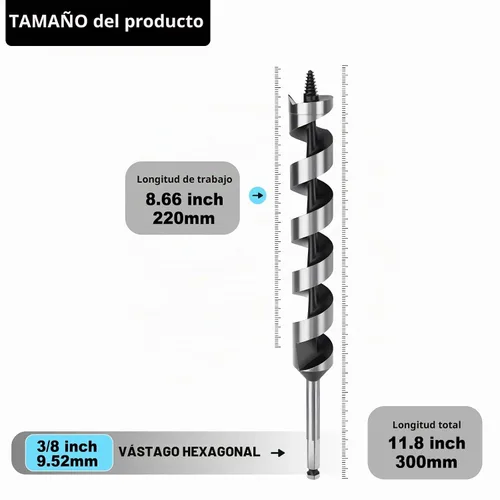 Vista 2 de Broca de 1-1/2 x 11.8 pulgadas para barrenar madera, Broca de 38x300 mm hexagonal larga para madera, madera dura, embarcaciones