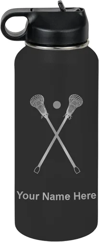 Vista 75 de LaserGram Botella de agua personalizada, palitos de lacrosse, acero inoxidable de doble pared aislada al vacío con popote superior, regalo grabado