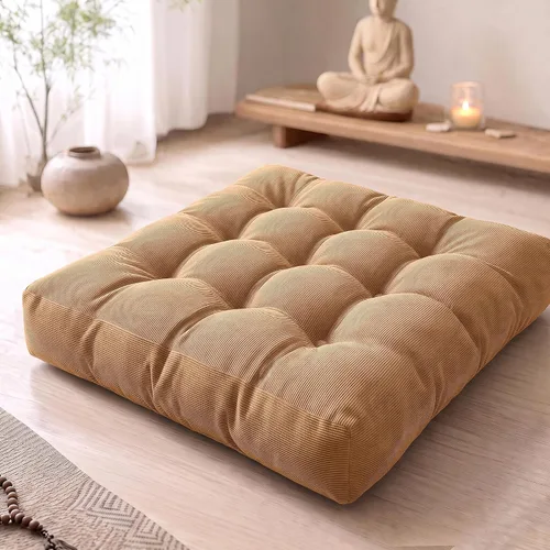 Vista 11 de Degrees of Comfort - Cojines redondos y grandes de pana y capitoné para el suelo, meditación y sala tatami, para adultos, gris, 22 pulgadas Redondo