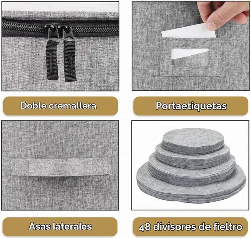 Vista 7 de Juego de 4 cajas de almacenamiento de porcelana para vajilla – Carcasa rígida y apilable – Tamaños: 12 – 10 – 8.5 pulgadas y 7 pulgadas de ancho