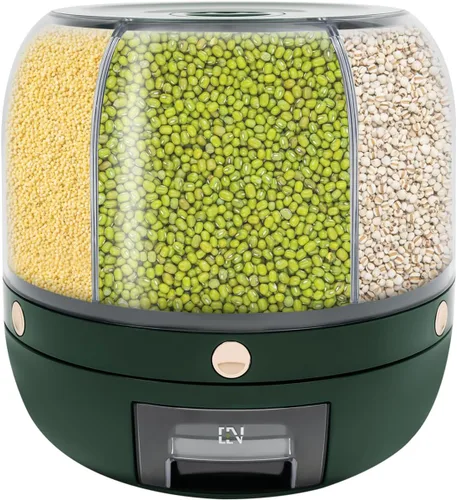 Vista 10 de Dispensador de cereales, Dispensador de grano giratorio de 360 ° de 6 rejillas, Dispensador de arroz transparente de tamaño de compartimento 24