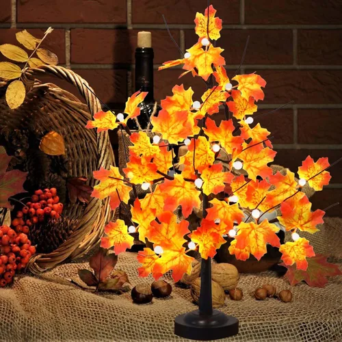 Vista 5 de Lámpara LED de árbol de arce de 24 pulgadas, luces blancas cálidas con 8 modos de iluminación, funciona con batería, alimentada por USB, árbol