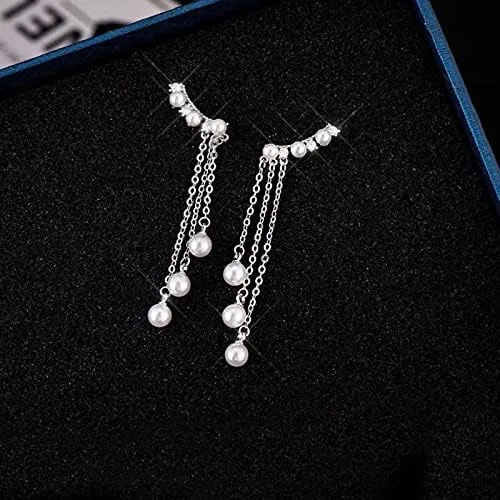 Vista 5 de Crawler - Pendientes de cadena con forma de gota, 7 cristales, para mujeres y niñas