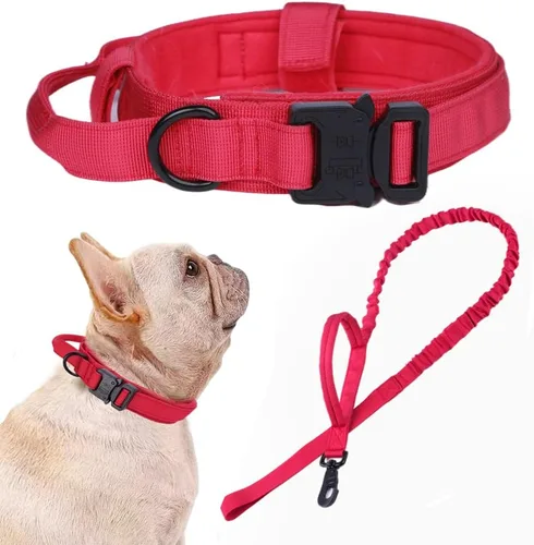Vista 57 de Collar táctico para perro, ajustable, militar, de nailon, con asa de control y hebilla de metal resistente para perros medianos y grandes (negro, S)