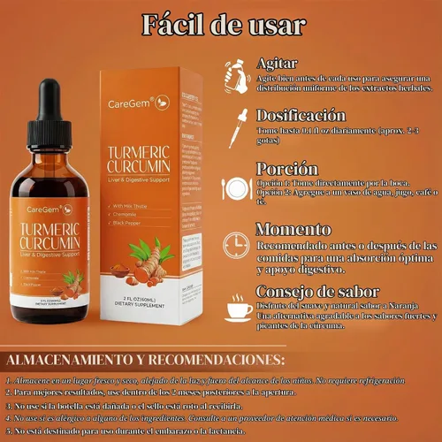 Vista 5 de Gotas de curcumina de cúrcuma y cardo mariano, salud del hígado y apoyo