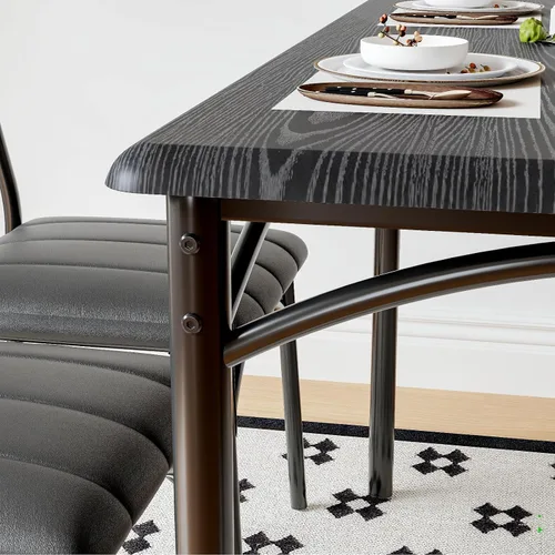 Vista 9 de IDEALHOUSE Juego de mesa de comedor para 4, mesa de cocina con sillas para 4, mesa de comedor rectangular de madera con banco tapizado para espacios