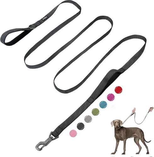 Vista 28 de Fida Correa resistente de 4 pies para perro con 2 cómodas asas acolchadas, asa de tráfico y gancho avanzado de fácil presión, correa reflectante