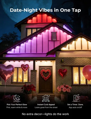 Vista 2 de Luces exteriores permanentes para casa, luces inteligentes impermeables RGB+IC IP67 para aleros, 200 pies con 100 LED, iluminación eterna