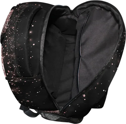 Vista 6 de Pfrewn Mochilas de oro rosa con purpurina negra para niñas, adolescentes y mujeres, mochila escolar para niños y estudiantes