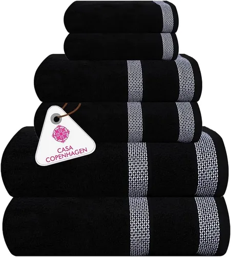 Vista 17 de CASA COPENHAGEN Bella - Juego de toallas de 6 piezas, color gris a rayas, 21.16 oz/m², 2 toallas de baño, 2 toallas de mano y 2 toallas pequeñas