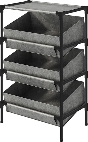 Vista 4 de Buzowruil Estantería de almacenamiento de 3 niveles, estante organizador de juguetes para el hogar, oficina, dormitorio, sala de estar, cocina, Gris