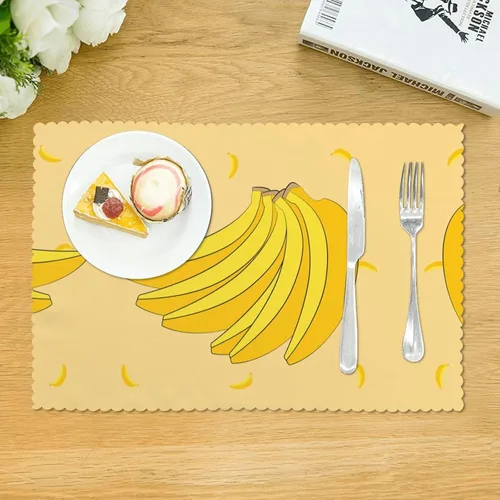 Vista 3 de Rectangular Placemats Set of 4, Heat Resistant Cartoon Banana Printed Kitchen Dining Table Mats