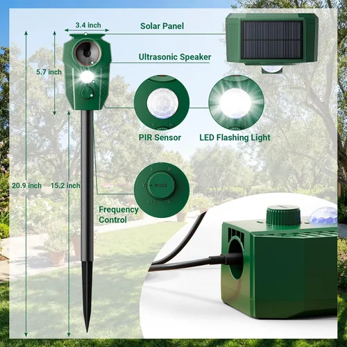 Vista 7 de Solar Ultrasonic Animal Repellent with Motion Sensor & LED Lights – Waterproof Outdoor Deer Repellent Device for Yard, Garden & Lawn – Effective